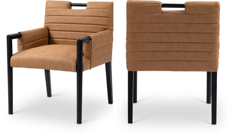 Juniper Cognac Vegan Leather Upholstered Dining Arm Chair , 1 Piece (Style 2)