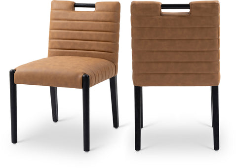 Juniper Cognac Vegan Leather Upholstered Dining Side Chair , 2-Piece (Style 2)