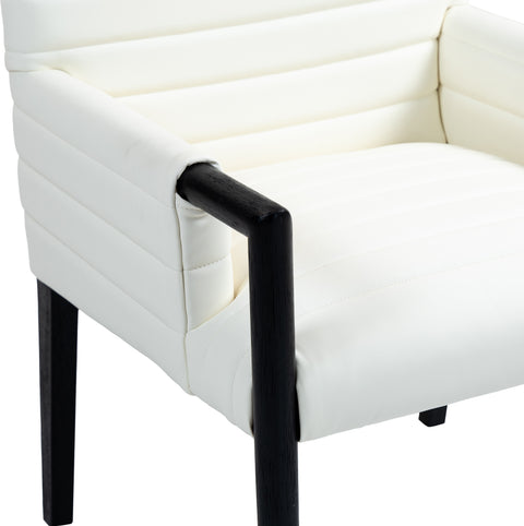 Juniper Cream Vegan Leather Upholstered Dining Arm Chair , 1 Piece (Style 2)