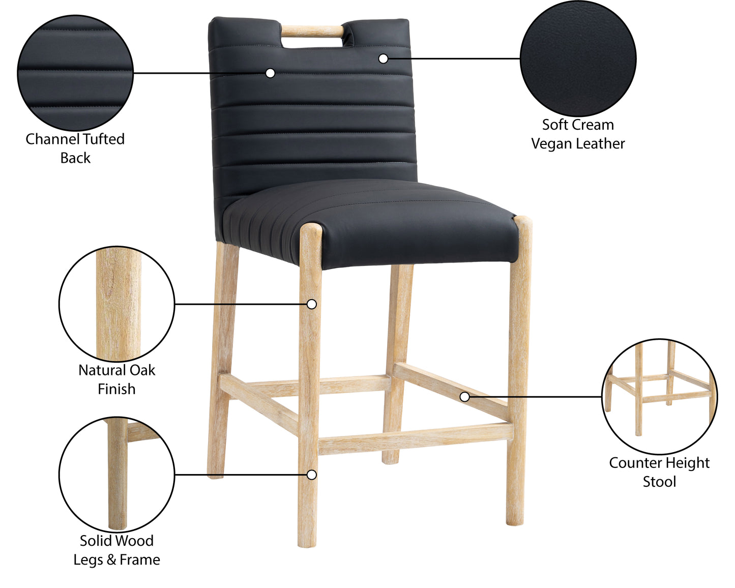 maxwell black vegan leather counter stool