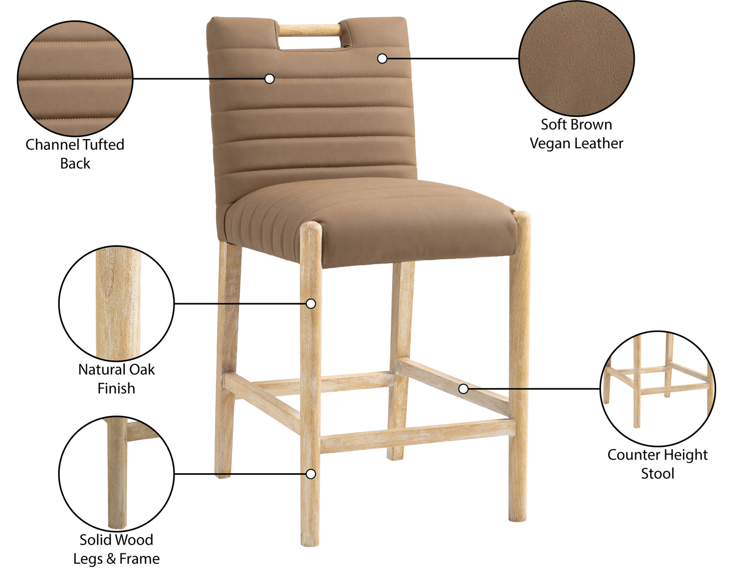 maxwell brown vegan leather counter stool