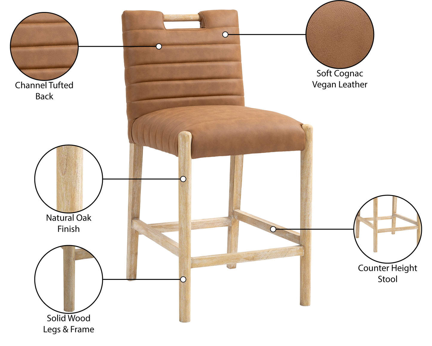 maxwell cognac vegan leather counter stool