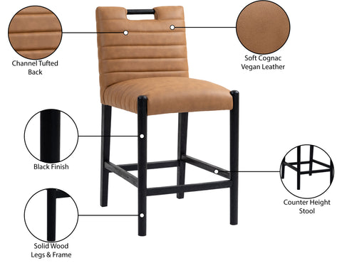 Juniper Cognac Vegan Leather Upholstered Counter Stool , 1 Piece (Style 2)