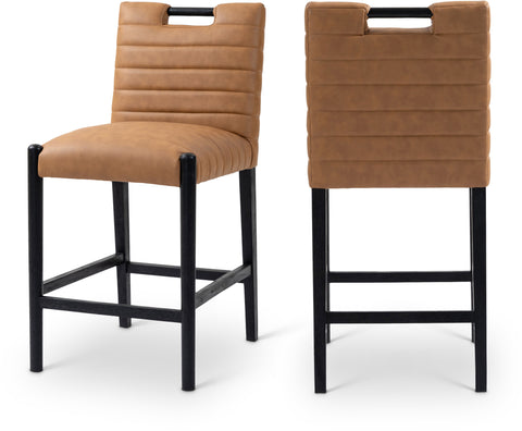 Juniper Cognac Vegan Leather Upholstered Counter Stool , 1 Piece (Style 2)