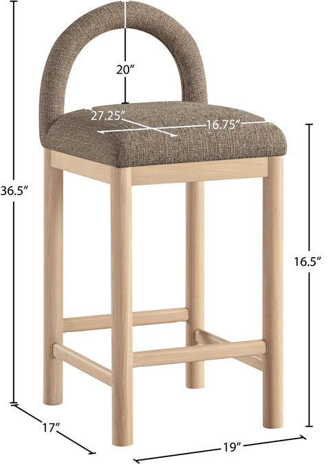 Greer Brown Linen Textured Fabric Upholstered Counter Stool, 1 Piece
