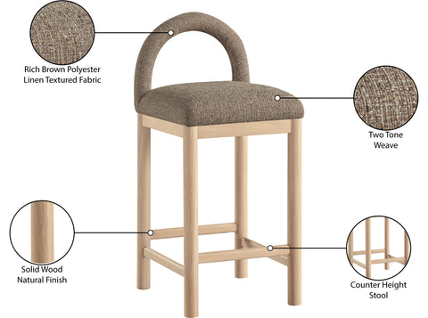 Greer Brown Linen Textured Fabric Upholstered Counter Stool, 1 Piece