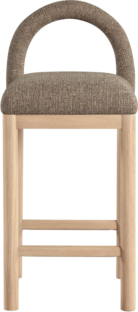 Greer Brown Linen Textured Fabric Upholstered Counter Stool, 1 Piece