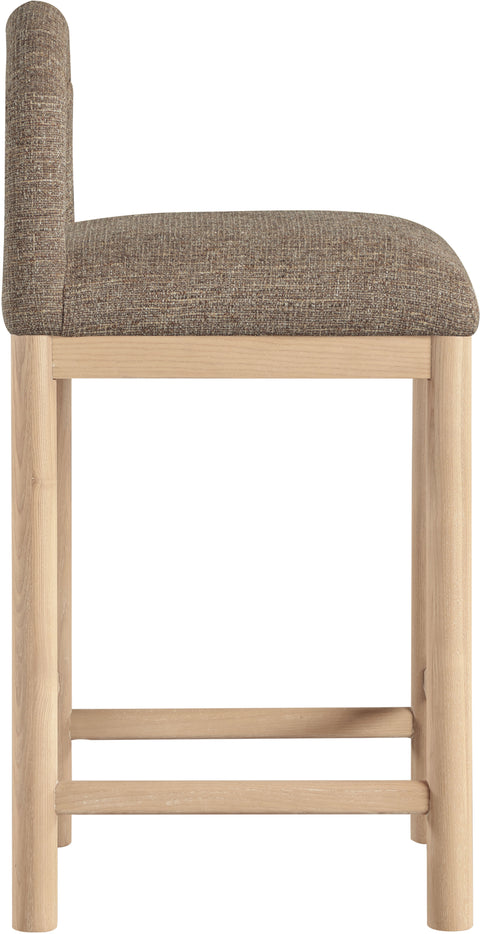 Greer Brown Linen Textured Fabric Upholstered Counter Stool, 1 Piece
