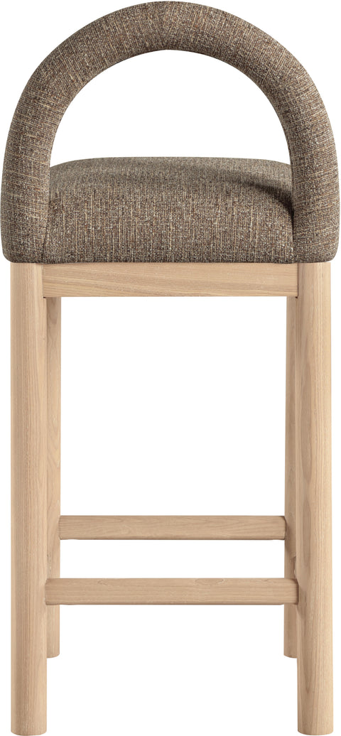 Greer Brown Linen Textured Fabric Upholstered Counter Stool, 1 Piece