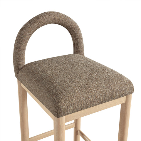 Greer Brown Linen Textured Fabric Upholstered Counter Stool, 1 Piece
