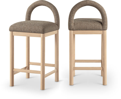 Greer Brown Linen Textured Fabric Upholstered Counter Stool, 1 Piece