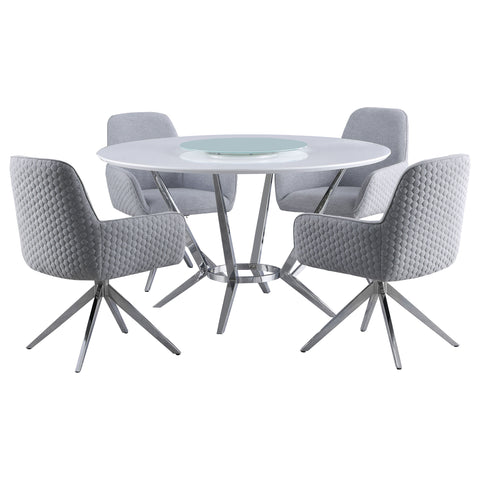 Soline 5-piece Round Dining Table Set White High GlossWhite High Gloss