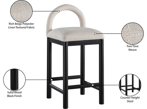 Greer Beige Linen Textured Fabric Upholstered Counter Stool , 1 Piece (Style 1)