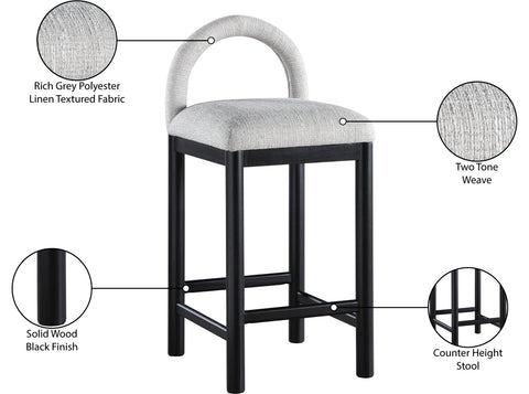 Greer Grey Linen Textured Fabric Upholstered Counter Stool, 1 Piece