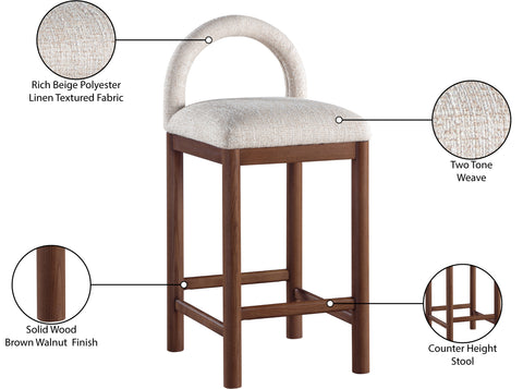 Greer Beige Linen Textured Fabric Upholstered Counter Stool , 1 Piece (Style 2)