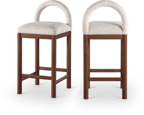 Greer Beige Linen Textured Fabric Upholstered Counter Stool , 1 Piece (Style 2)