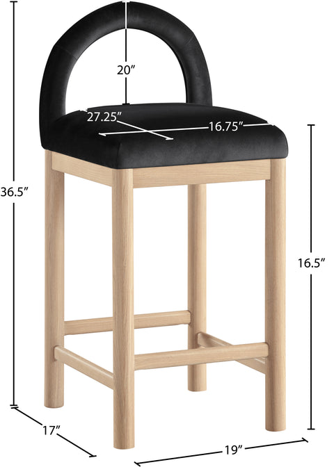 Greer Black Velvet Upholstered Counter Stool , 1 Piece (Style 1)