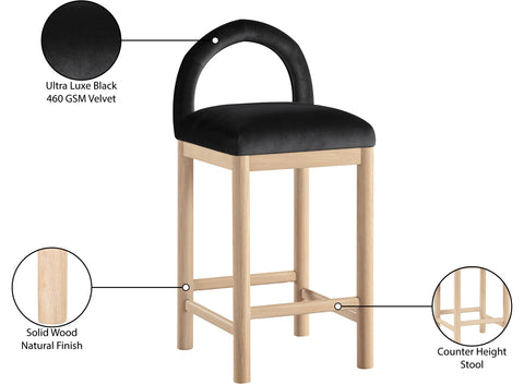 Greer Black Velvet Upholstered Counter Stool , 1 Piece (Style 1)