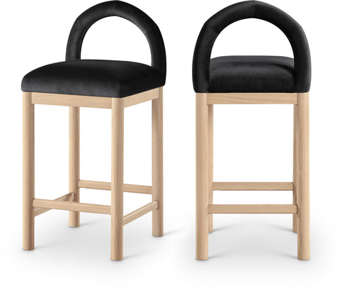 Greer Black Velvet Upholstered Counter Stool , 1 Piece (Style 1)