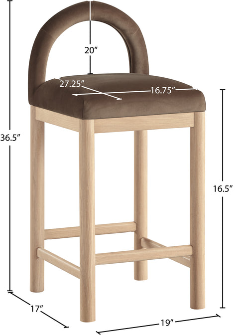 Greer Brown Velvet Upholstered Counter Stool, 1 Piece