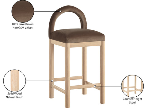 Greer Brown Velvet Upholstered Counter Stool, 1 Piece