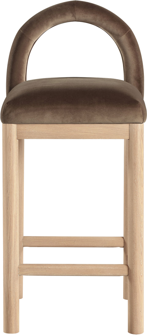 Greer Brown Velvet Upholstered Counter Stool, 1 Piece