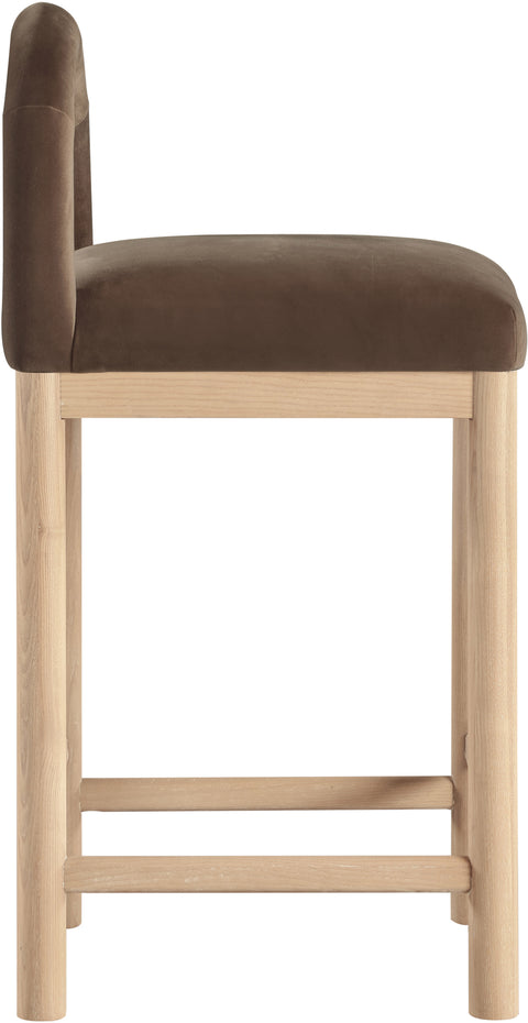 Greer Brown Velvet Upholstered Counter Stool, 1 Piece