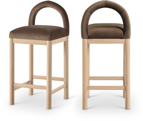 Greer Brown Velvet Upholstered Counter Stool, 1 Piece