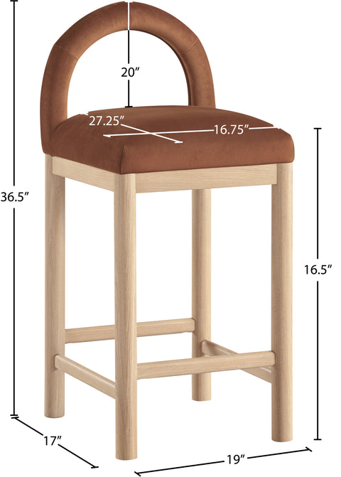 Greer Cognac Velvet Upholstered Counter Stool , 1 Piece (Style 1)