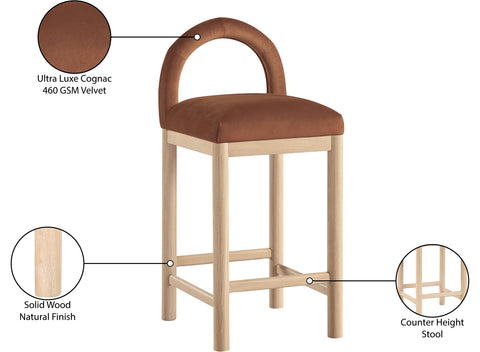 Greer Cognac Velvet Upholstered Counter Stool , 1 Piece (Style 1)