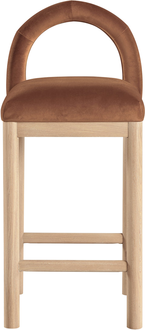 Greer Cognac Velvet Upholstered Counter Stool , 1 Piece (Style 1)