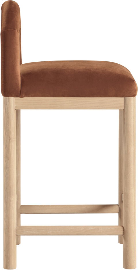 Greer Cognac Velvet Upholstered Counter Stool , 1 Piece (Style 1)