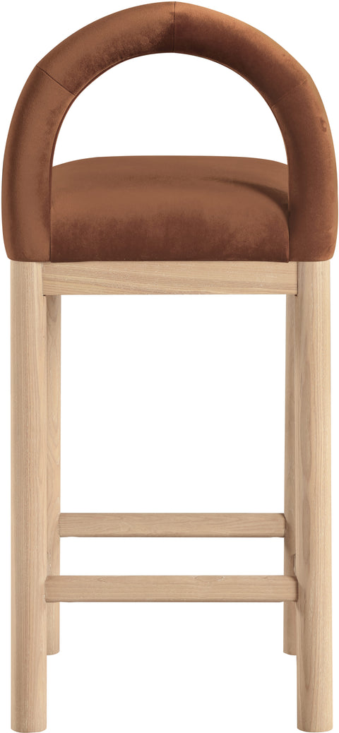 Greer Cognac Velvet Upholstered Counter Stool , 1 Piece (Style 1)