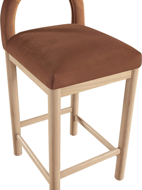 Greer Cognac Velvet Upholstered Counter Stool , 1 Piece (Style 1)