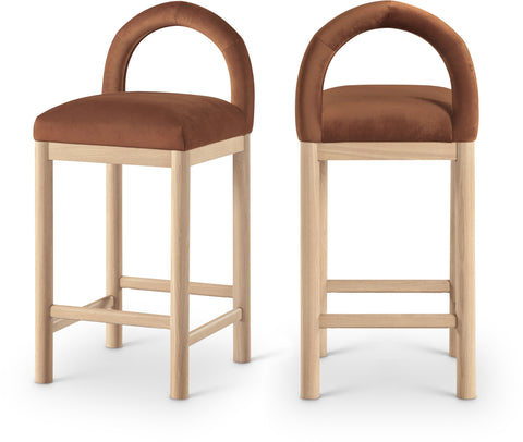 Greer Cognac Velvet Upholstered Counter Stool , 1 Piece (Style 1)