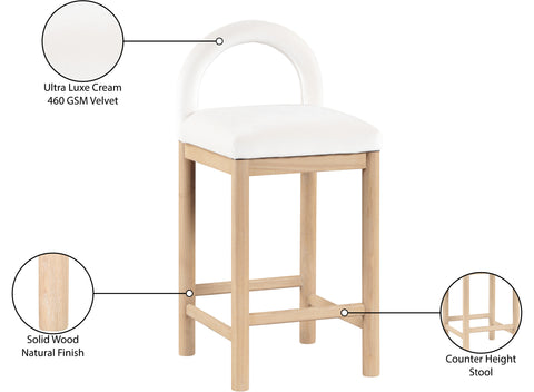 Greer Cream Velvet Upholstered Counter Stool , 1 Piece (Style 1)