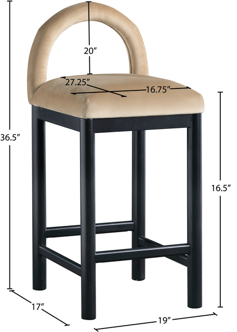 Greer Beige Velvet Upholstered Counter Stool , 1 Piece (Style 1)