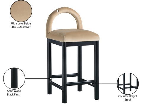 Greer Beige Velvet Upholstered Counter Stool , 1 Piece (Style 1)