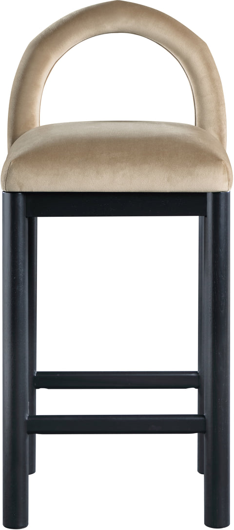 Greer Beige Velvet Upholstered Counter Stool , 1 Piece (Style 1)