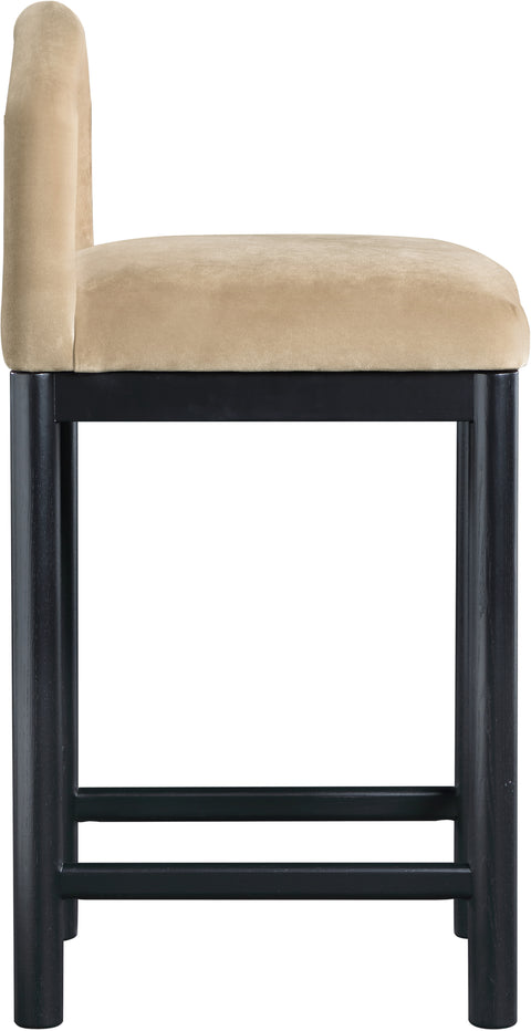 Greer Beige Velvet Upholstered Counter Stool , 1 Piece (Style 1)