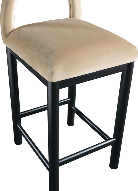 Greer Beige Velvet Upholstered Counter Stool , 1 Piece (Style 1)