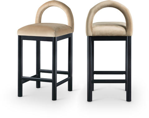 Greer Beige Velvet Upholstered Counter Stool , 1 Piece (Style 1)