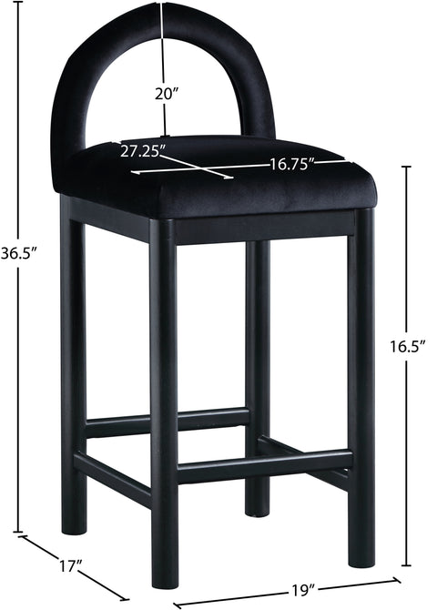 Greer Black Velvet Upholstered Counter Stool , 1 Piece (Style 2)