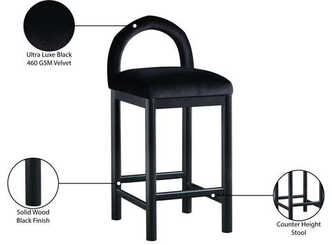 Greer Black Velvet Upholstered Counter Stool , 1 Piece (Style 2)