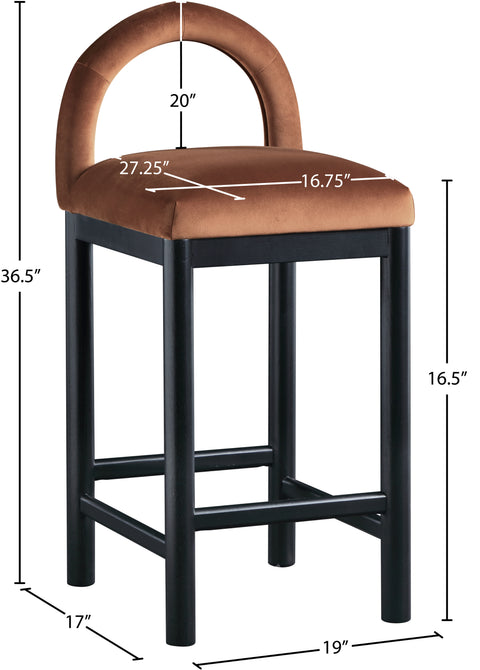 Greer Cognac Velvet Upholstered Counter Stool , 1 Piece (Style 2)