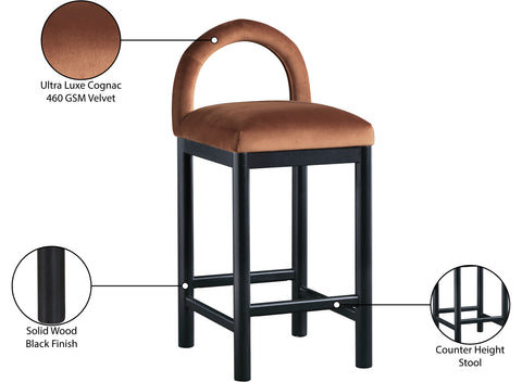 Greer Cognac Velvet Upholstered Counter Stool , 1 Piece (Style 2)