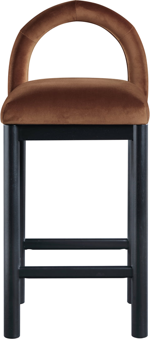 Greer Cognac Velvet Upholstered Counter Stool , 1 Piece (Style 2)