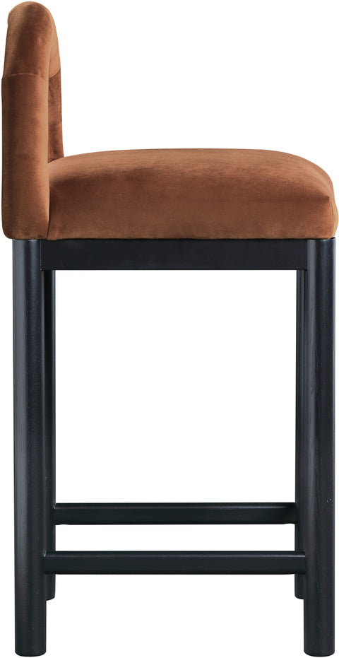 Greer Cognac Velvet Upholstered Counter Stool , 1 Piece (Style 2)