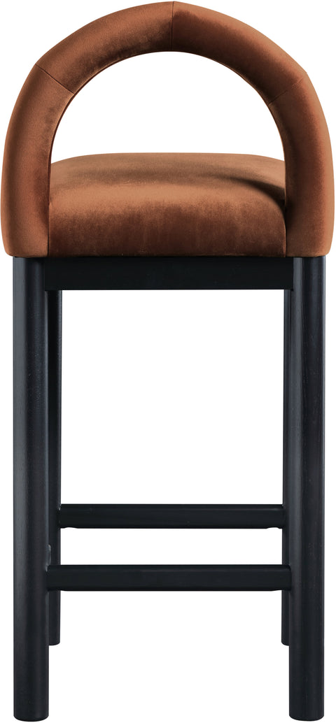 Greer Cognac Velvet Upholstered Counter Stool , 1 Piece (Style 2)