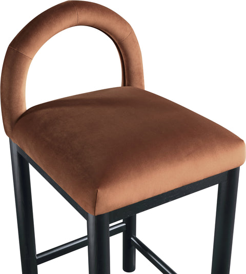 Greer Cognac Velvet Upholstered Counter Stool , 1 Piece (Style 2)
